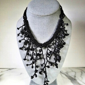 Black Glass Fringe Necklace Choker Goth Grandma Spooky Coral Dark Fairy …